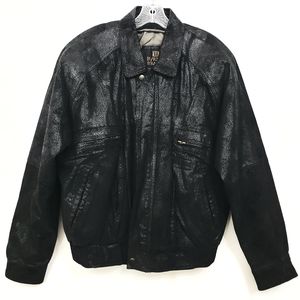 Vintage Byrnes & Barnes Black Leather Longsleeve Motorcycle/Bomber Jacket